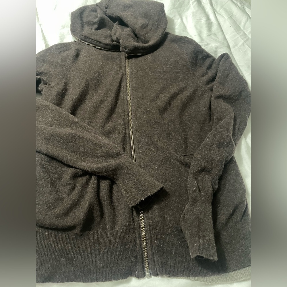 Laurie B. Full Zip Cotton Wool Cashmere Reversible Hoodie Sweater Brown Gray - Picture 15 of 15